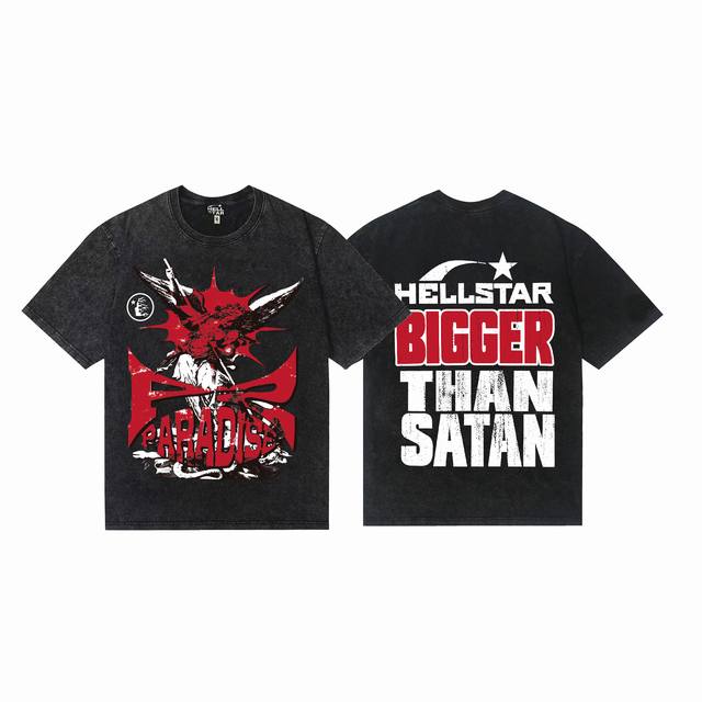 7742# Washed Hellstar Hell Star Ins Same Style Retro Print Tops Men's and Women'
