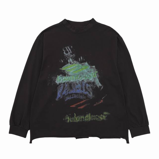 Balenciaga Paris Balenciaga Rendered Blurred Pattern Ripped Long Sleeve Size: Xs