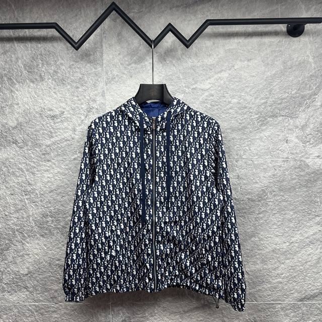 Dior 2025 new full-print logo couple's hooded jacket Made of custom polyester fi