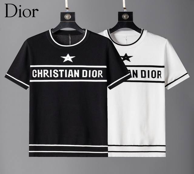 Dior counter style short-sleeved sweater, unique embroidery imported wool fabric