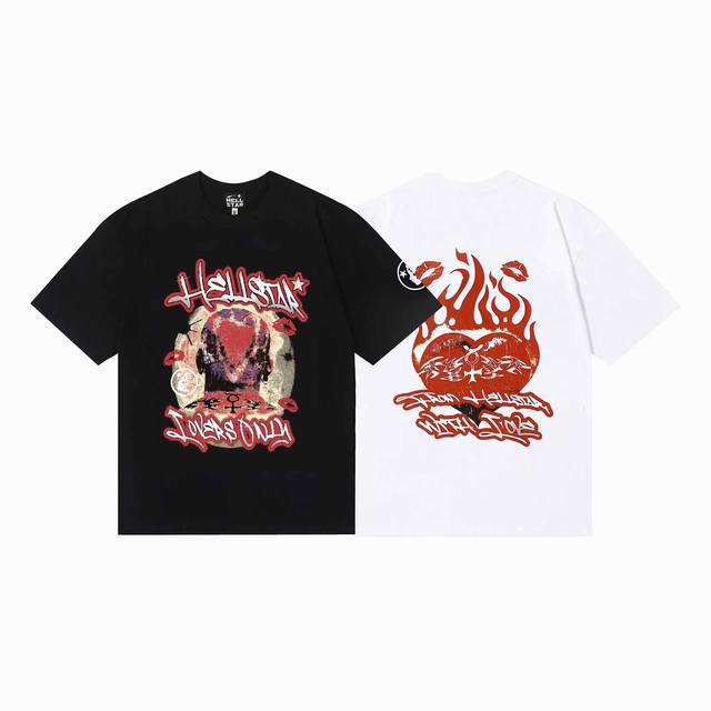 6609# American Hellstar Studios Lovers Tee Portrait Flame Heart Unisex Cotton Sh