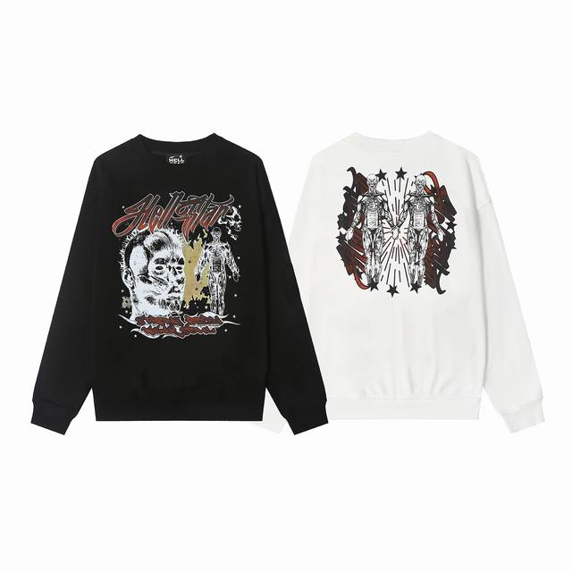 8839# Hellstar high quality American style printed cotton terry round neck sweat