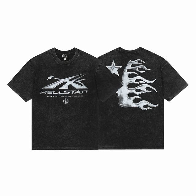 7725# Washed Hellstar Hell Star Ins Same Style Retro Print Tops Men's and Women'