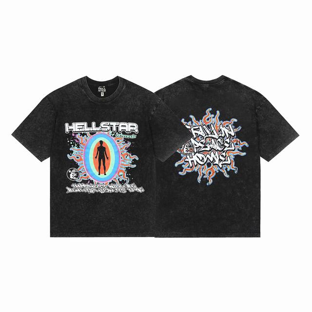 7724# Washed Hellstar Hell Star Ins Same Style Retro Print Tops Men's and Women'