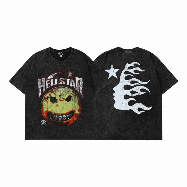7710# Washed Hellstar Hell Star Ins Same Style Retro Print Tops Men's and Women'