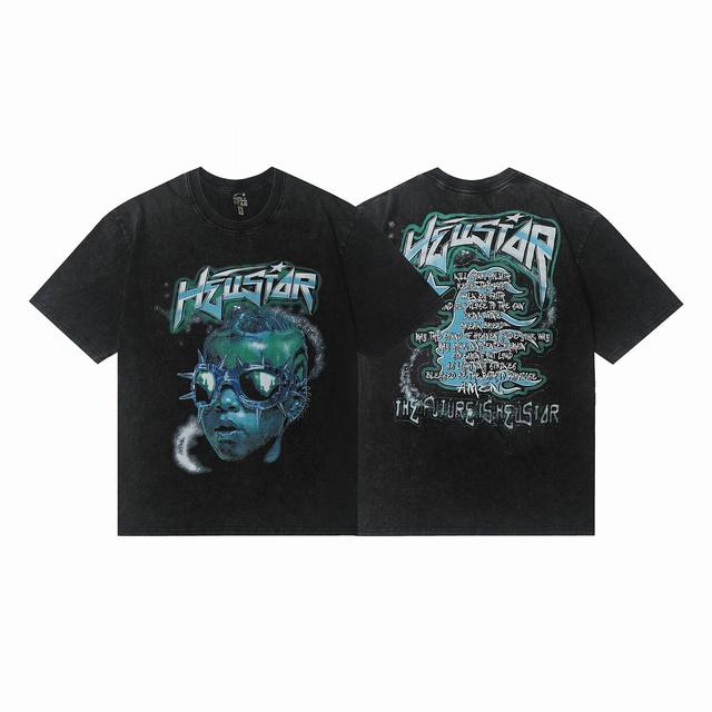7701# Washed Hellstar Hell Star Ins Same Style Retro Print Tops Men's and Women'