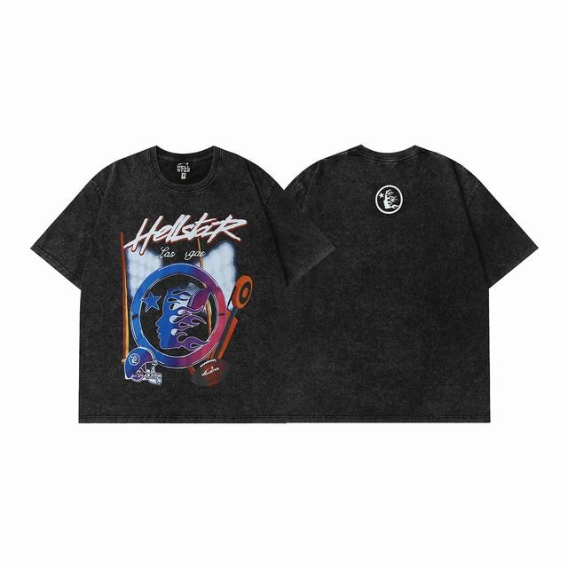 7711# Washed Hellstar Hell Star Ins Same Style Retro Print Tops Men's and Women'