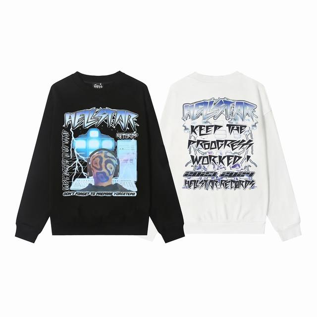 8836# Hellstar High Quality American Style Printed Cotton Terry Crew Neck Sweats