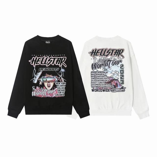 8834# Hellstar High Quality American Style Printed Cotton Terry Crew Neck Sweats
