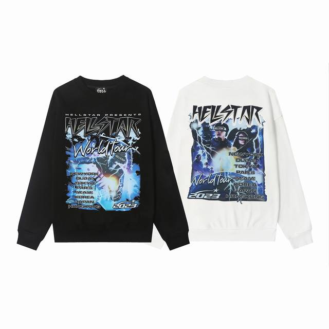 8833# Hellstar High Quality American Style Printed Cotton Terry Crew Neck Sweats