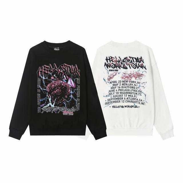 8832# Hellstar High Quality American Style Printed Cotton Terry Crew Neck Sweats