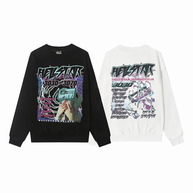 8831# Hellstar High Quality American Style Printed Cotton Terry Crew Neck Sweats