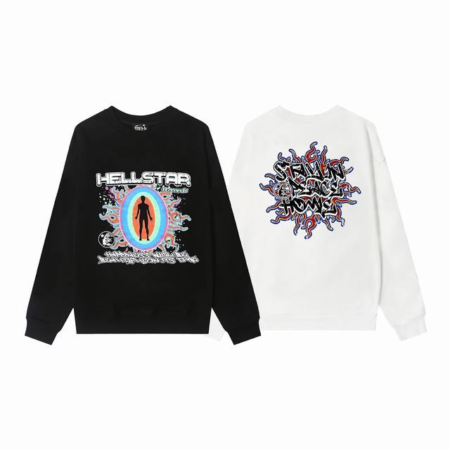 8823# Hellstar High Quality American Style Printed Cotton Terry Crew Neck Sweats
