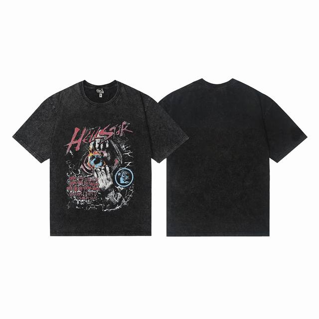 7719# washed Hellstar Hell Star Ins same style retro print tops men and women ca