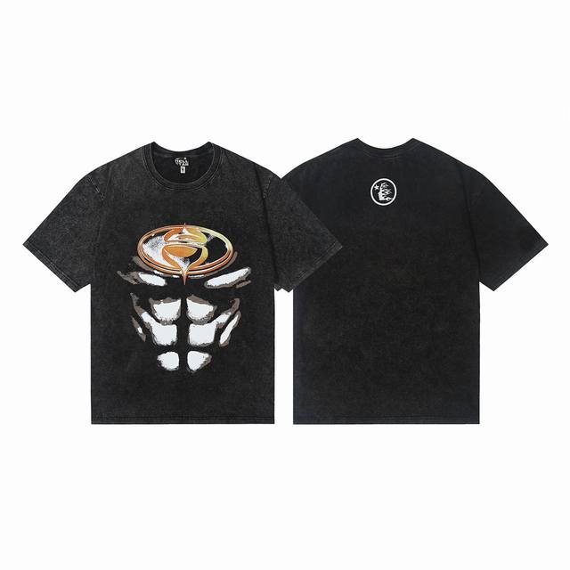 7718# Washed Hellstar Hell Star Ins Same Style Retro Print Tops Men's and Women'
