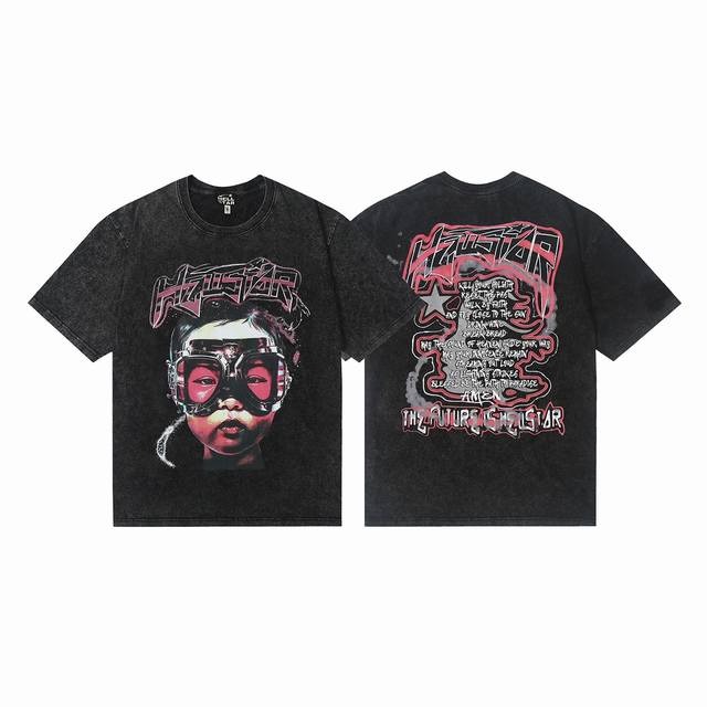 7717# Washed Hellstar Hell Star Ins Same Style Retro Print Tops Men's and Women'