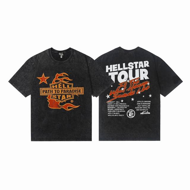 7716# Washed Hellstar Hell Star Ins Same Style Retro Print Tops Men's and Women'