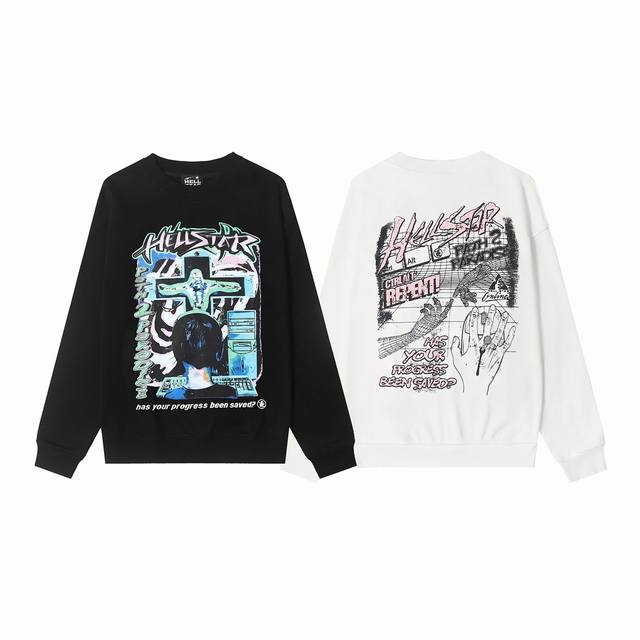 8817# Hellstar high quality American style printed cotton terry round neck sweat