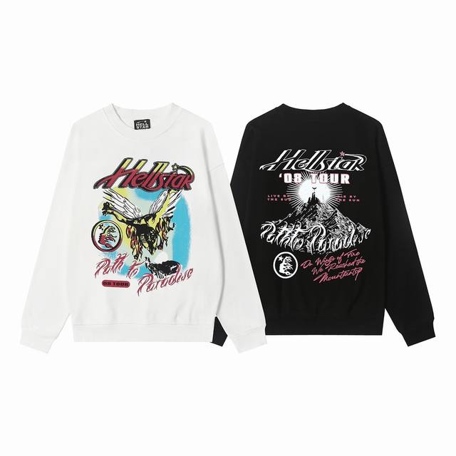 8816# Hellstar High Quality American Style Printed Cotton Terry Crew Neck Sweats