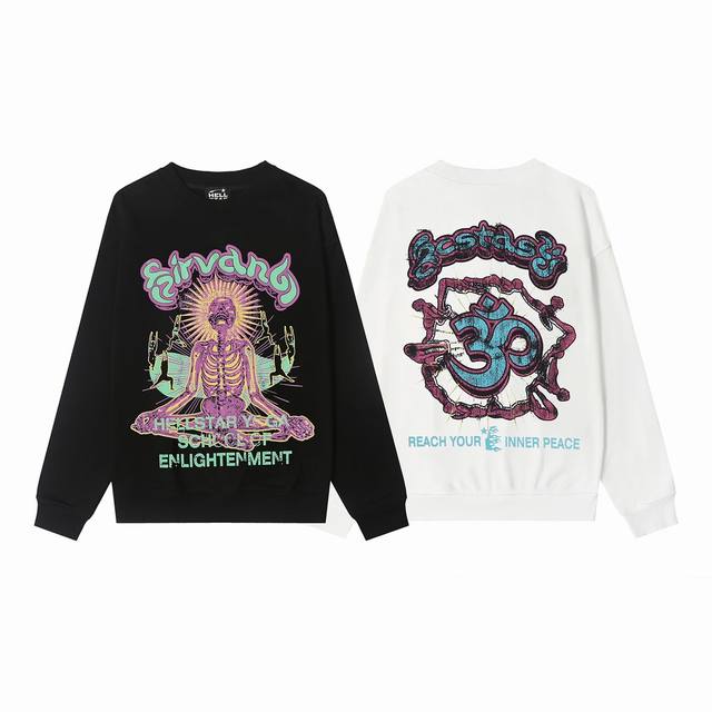8813# Hellstar High Quality American Style Printed Cotton Terry Crew Neck Sweats