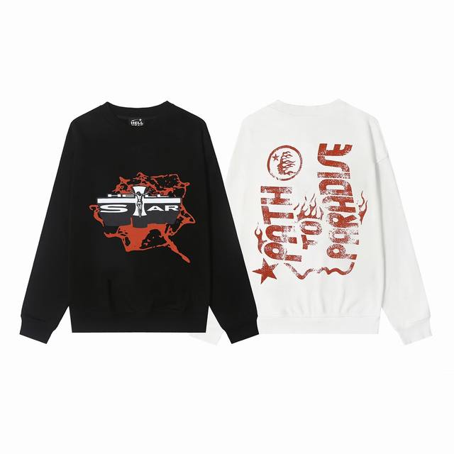 8812# Hellstar High Quality American Style Printed Cotton Terry Crew Neck Sweats