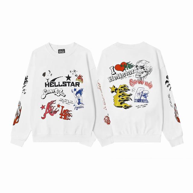8811# Hellstar High Quality American Style Printed Cotton Terry Crew Neck Sweats