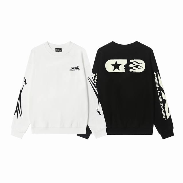 8809# Hellstar High Quality American Style Printed Cotton Terry Round Neck Sweat