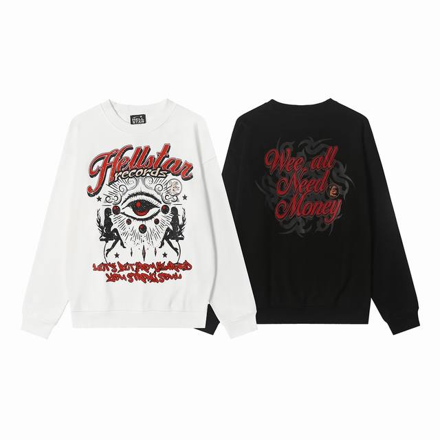 8801# Hellstar High Quality American Style Printed Cotton Terry Round Neck Sweat