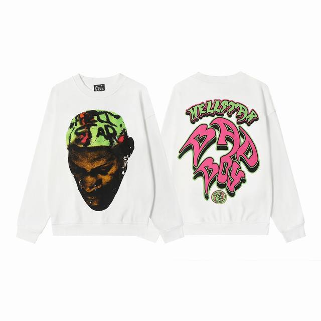 8803# Hellstar High Quality American Style Printed Cotton Terry Round Neck Sweat