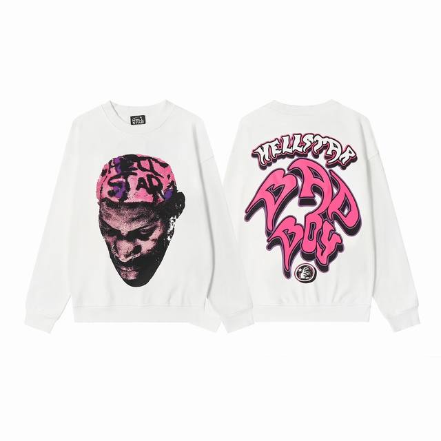 8805# Hellstar High Quality American Style Printed Cotton Terry Round Neck Sweat