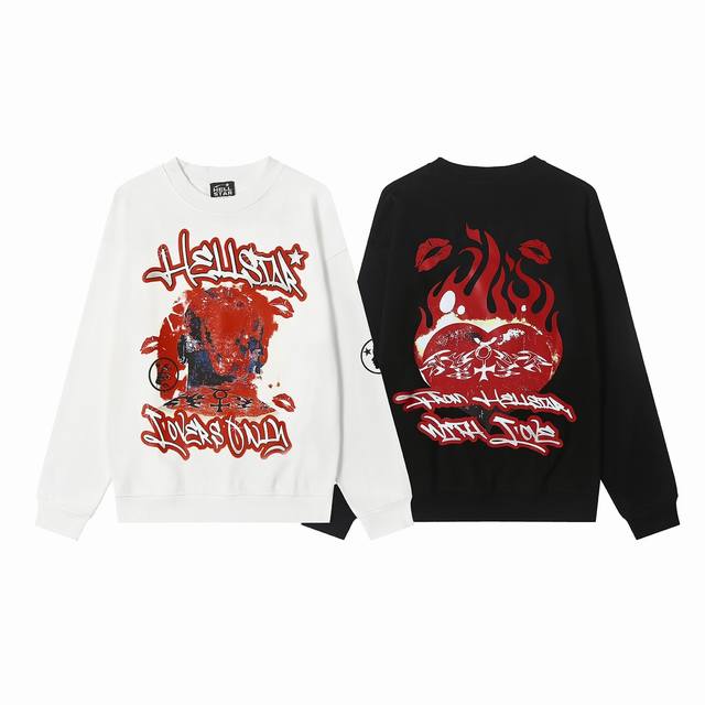 8802# Hellstar High Quality American Style Printed Cotton Terry Round Neck Sweat