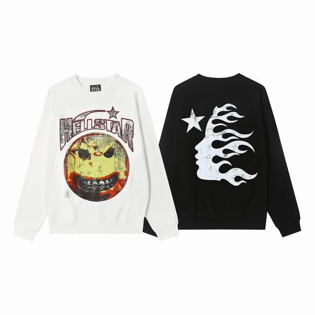 8806# Hellstar High Quality American Style Printed Cotton Terry Round Neck Sweat