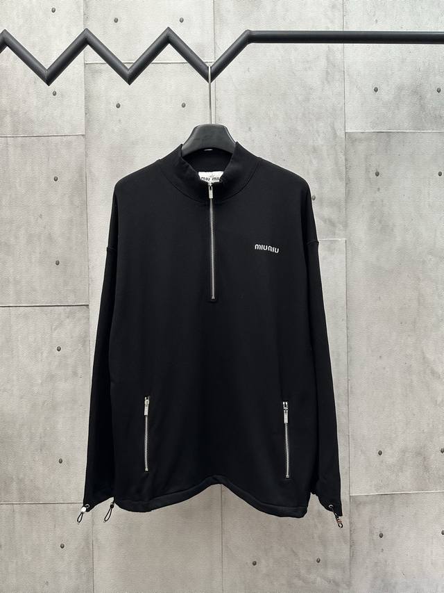 Miumiu 25Fw new black half-zip stand collar long-sleeved sweatshirt Size: SML DD