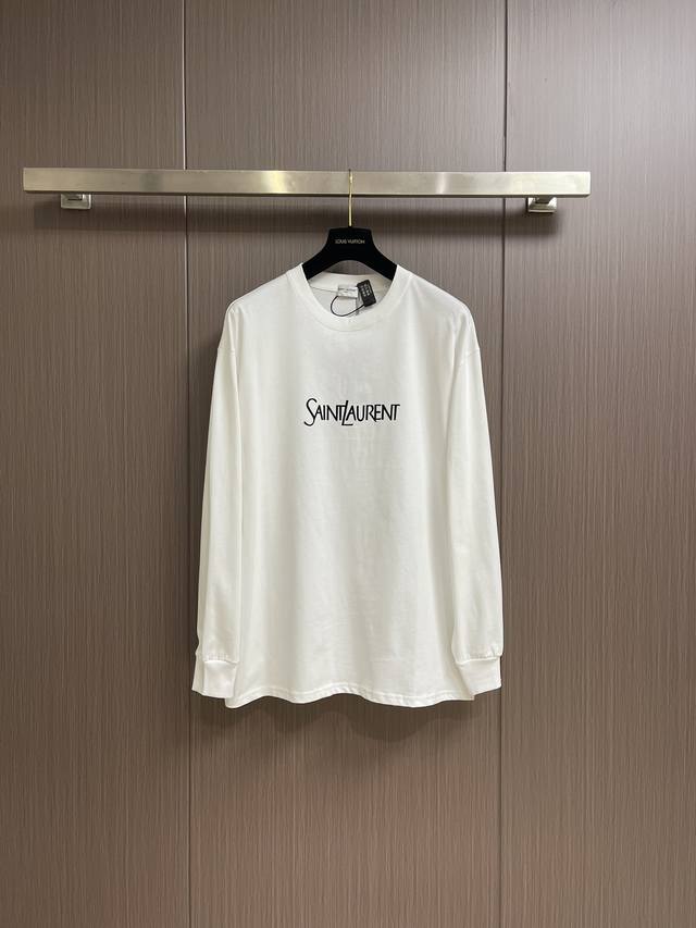 Ysl Saint Laurent thick-plate laminated printed long-sleeved T-shirt, custom-mad
