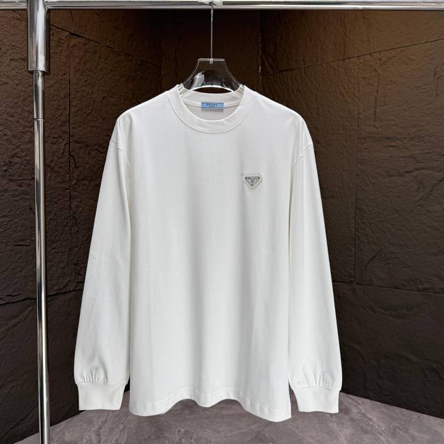 Prad* 2025 Autumn/Winter New Thick Long Sleeve T-shirt 320g Cotton Logo Triangle
