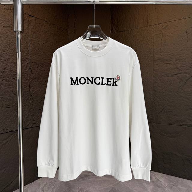 Moncl* 2025 Autumn/Winter New Thick Long Sleeve T-shirt 320g Cotton Letter Logo