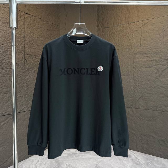 Moncl* 2025 Autumn/Winter New Thick Long Sleeve T-shirt 320g Cotton Letter Logo