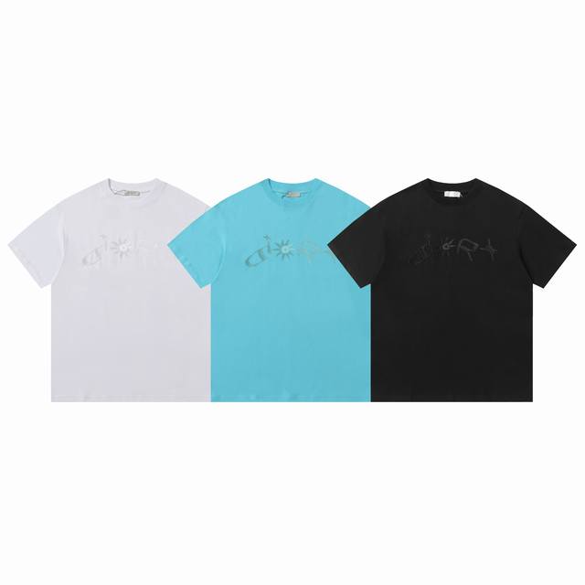 Dior's new short-sleeved T-shirt, embroidered, unisex, custom 280g double-yarn c