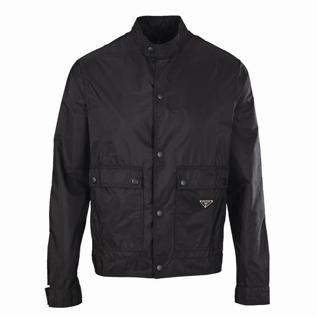 Prada Prd Flap Pocket Concealed Button Recycled Nylon Stand Collar Jacket DDD. M