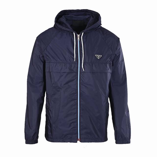 Prada Prd Contrast Color Zipper Recycled Nylon Hooded Jacket uses the brand's si