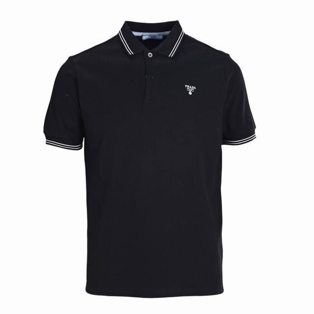 Prada Prd short-sleeved polo shirt with black inverted triangle embroidery Authe