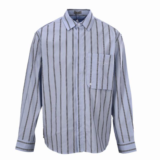 Dior Christian Dior Cd vertical striped pocket small logo long-sleeved shirt DDD