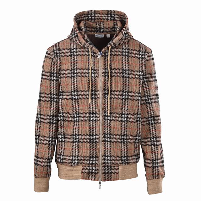 Burberry Bbr Large Check Blended Knit Check Hooded Jacket DDD. Made primarily of