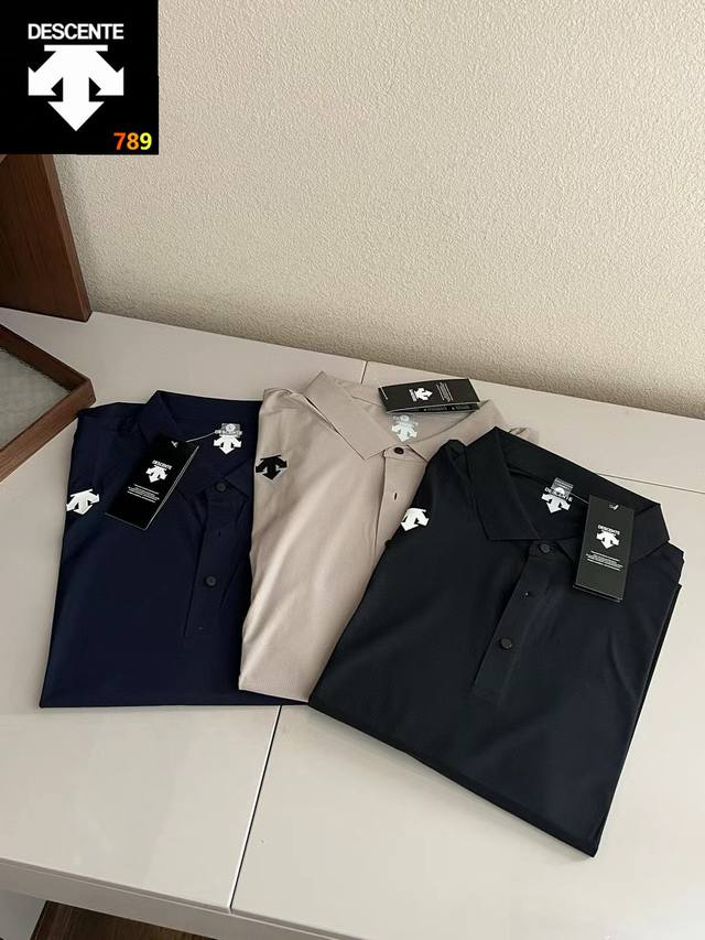 Descente classic basic style lapel chest label small logo ice silk seamless Polo