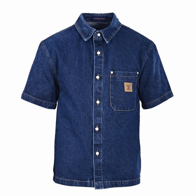 Louis Vuitton Lv Paris catwalk style denim blue short-sleeved shirt Original mat