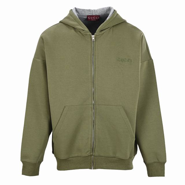 Gucci Gucci small slogan embroidered space cotton zipper hooded sweatshirt DDD.