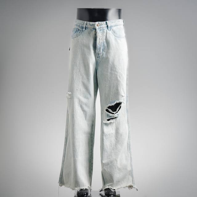 Drew House smiley face wide-leg damaged loose straight-leg denim trousers, unise