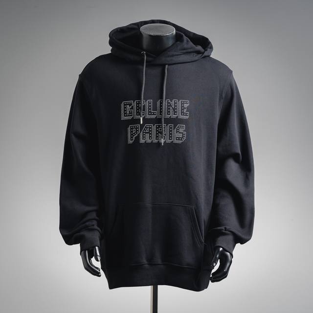 Celine Ce 25Ss rivet-studded lettered hooded sweatshirt is made of customized 40