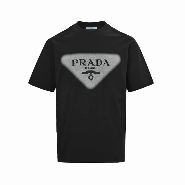 Prada 25Ss short-sleeve top with inkjet embroidery and a triangle logo. Made fro