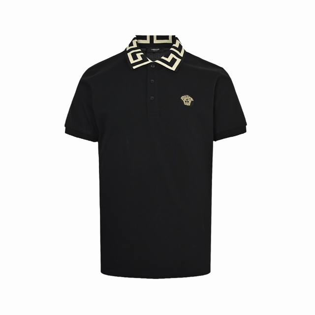 Versace embroidered logo Polo short-sleeved top. Made from 260g long-staple cott